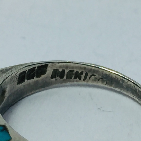 SOLD Sterling TAXCO Ring Pyrite, Lapis & Turquoise - Picture 4 of 8